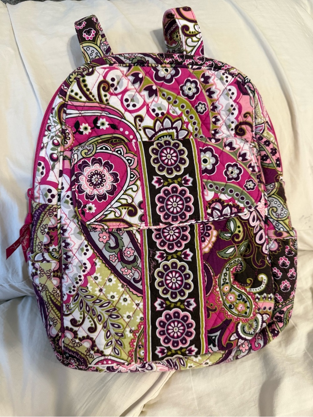 Vera Bradley Pink Green Floral Paisley Quilted Backpack